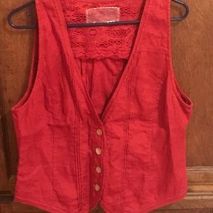 Coldwater Creek red linen vest, size 14, with lace